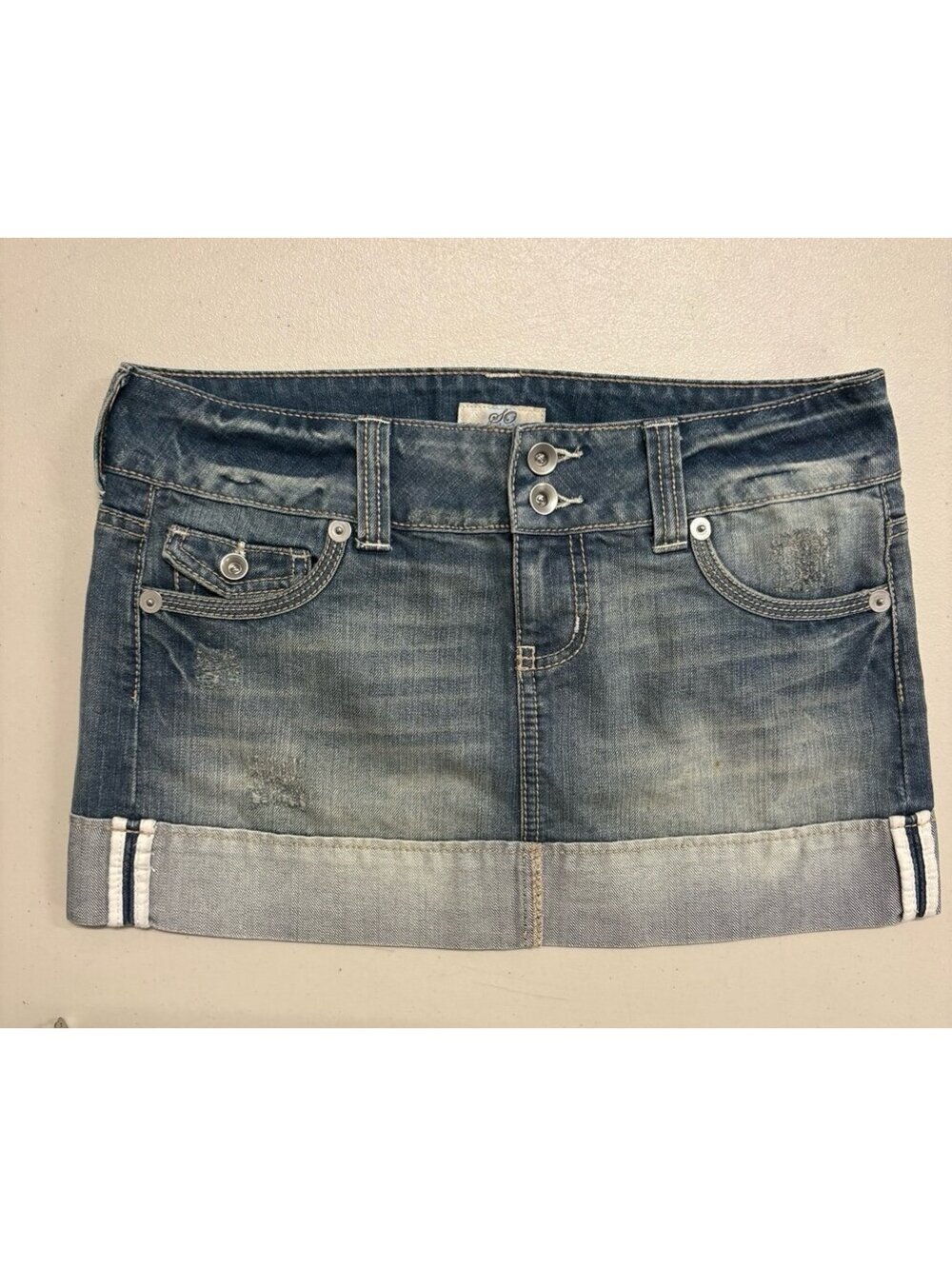 Wear It Declare It Y2K Vintage Mini Denim Skirt - Size 3, Bleach Splash Design